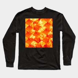 Abstract bright orange batik texture check board design Long Sleeve T-Shirt